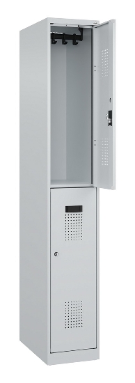 C+P Doppelstock-Spind 049300-32 Evolo PLUS bodenstehend 3 Abt.400mm je 2 Fächer Drehriegel (HxBxT)1850x1200x500mm 9016/6019