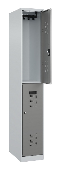 C+P Doppelstock-Spind 049300-32 Evolo PLUS bodenstehend 3 Abt.400mm je 2 Fächer Drehriegel (HxBxT)1850x1200x500mm 9016/6019