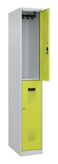 C+P Doppelstock-Spind 049300-32 Evolo PLUS bodenstehend 3 Abt.400mm je 2 Fächer Drehriegel (HxBxT)1850x1200x500mm 9016/6019
