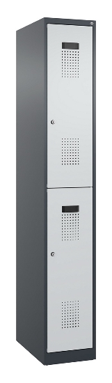 C+P Doppelstock-Spind 049300-32 Evolo PLUS bodenstehend 3 Abt.400mm je 2 Fächer Drehriegel (HxBxT)1850x1200x500mm 9016/6019