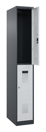 C+P Doppelstock-Spind 049300-32 Evolo PLUS bodenstehend 3 Abt.400mm je 2 Fächer Drehriegel (HxBxT)1850x1200x500mm 9016/6019