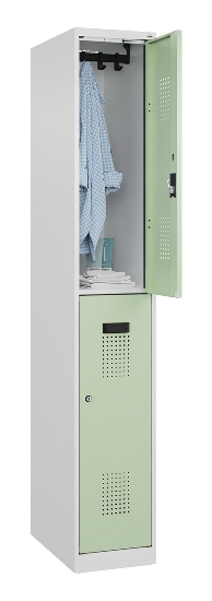 C+P Doppelstock-Spind 049300-32 Evolo PLUS bodenstehend 3 Abt.400mm je 2 Fächer Drehriegel (HxBxT)1850x1200x500mm 9016/6019