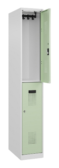 C+P Doppelstock-Spind 049300-32 Evolo PLUS bodenstehend 3 Abt.400mm je 2 Fächer Drehriegel (HxBxT)1850x1200x500mm 9016/6019
