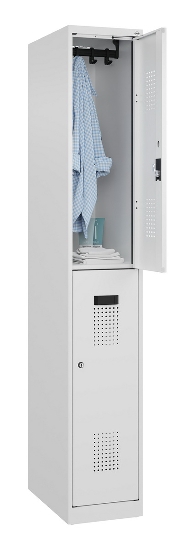 C+P Doppelstock-Spind 049300-32 Evolo PLUS bodenstehend 3 Abt.400mm je 2 Fächer Drehriegel (HxBxT)1850x1200x500mm 9016/6019