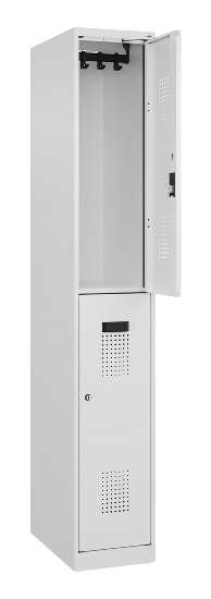 C+P Doppelstock-Spind 049300-32 Evolo PLUS bodenstehend 3 Abt.400mm je 2 Fächer Drehriegel (HxBxT)1850x1200x500mm 9016/6019