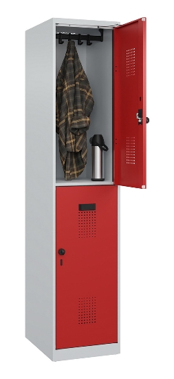 C+P Doppelstock-Spind 049300-32 Evolo PLUS bodenstehend 3 Abt.400mm je 2 Fächer Drehriegel (HxBxT)1850x1200x500mm 9016/6019