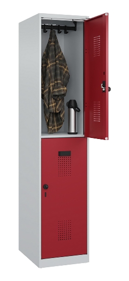 C+P Doppelstock-Spind 049300-32 Evolo PLUS bodenstehend 3 Abt.400mm je 2 Fächer Drehriegel (HxBxT)1850x1200x500mm 9016/6019