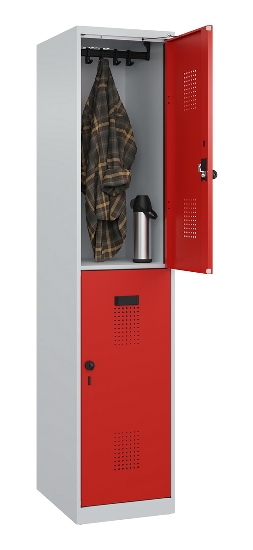 C+P Doppelstock-Spind 049300-32 Evolo PLUS bodenstehend 3 Abt.400mm je 2 Fächer Drehriegel (HxBxT)1850x1200x500mm 9016/6019