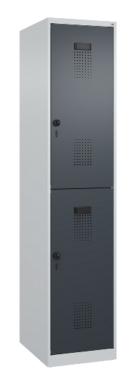 C+P Doppelstock-Spind 049300-32 Evolo PLUS bodenstehend 3 Abt.400mm je 2 Fächer Drehriegel (HxBxT)1850x1200x500mm 9016/6019