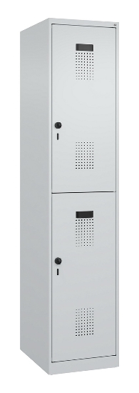C+P Doppelstock-Spind 049300-32 Evolo PLUS bodenstehend 3 Abt.400mm je 2 Fächer Drehriegel (HxBxT)1850x1200x500mm 9016/6019