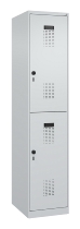C+P Doppelstock-Spind 049300-32 Evolo PLUS bodenstehend 3 Abt.400mm je 2 Fächer Drehriegel (HxBxT)1850x1200x500mm 9016/6019