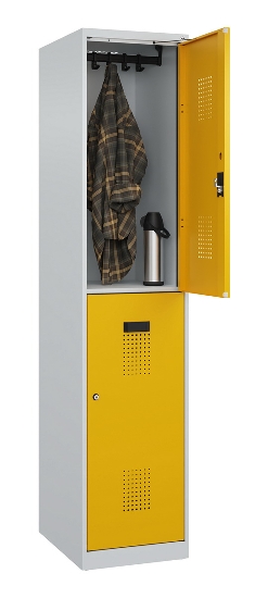 C+P Doppelstock-Spind 049300-32 Evolo PLUS bodenstehend 3 Abt.400mm je 2 Fächer Drehriegel (HxBxT)1850x1200x500mm 9016/6019