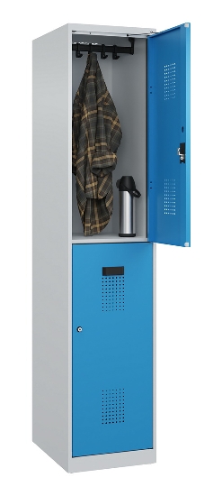 C+P Doppelstock-Spind 049300-32 Evolo PLUS bodenstehend 3 Abt.400mm je 2 Fächer Drehriegel (HxBxT)1850x1200x500mm 9016/6019