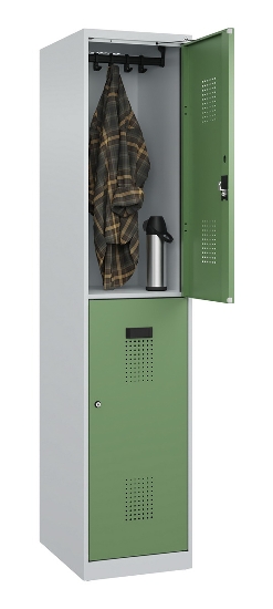 C+P Doppelstock-Spind 049300-32 Evolo PLUS bodenstehend 3 Abt.400mm je 2 Fächer Drehriegel (HxBxT)1850x1200x500mm 9016/6019