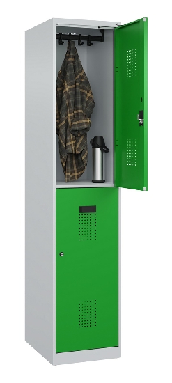 C+P Doppelstock-Spind 049300-32 Evolo PLUS bodenstehend 3 Abt.400mm je 2 Fächer Drehriegel (HxBxT)1850x1200x500mm 9016/6019
