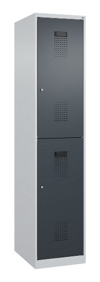 C+P Doppelstock-Spind 049300-32 Evolo PLUS bodenstehend 3 Abt.400mm je 2 Fächer Drehriegel (HxBxT)1850x1200x500mm 9016/6019