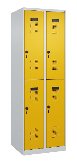 C+P Doppelstock-Spind 049300-32 Evolo PLUS bodenstehend 3 Abt.400mm je 2 Fächer Drehriegel (HxBxT)1850x1200x500mm 9016/6019