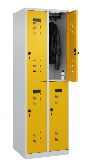 C+P Doppelstock-Spind 049300-32 Evolo PLUS bodenstehend 3 Abt.400mm je 2 Fächer Drehriegel (HxBxT)1850x1200x500mm 9016/6019