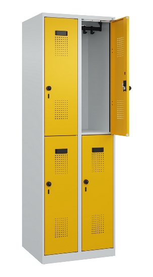 C+P Doppelstock-Spind 049300-32 Evolo PLUS bodenstehend 3 Abt.400mm je 2 Fächer Drehriegel (HxBxT)1850x1200x500mm 9016/6019