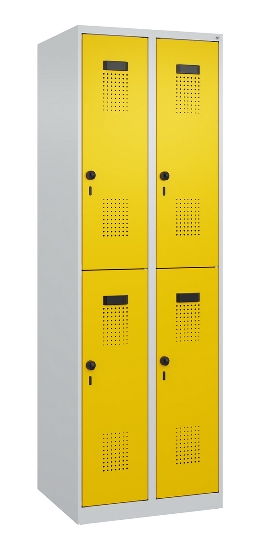 C+P Doppelstock-Spind 049300-32 Evolo PLUS bodenstehend 3 Abt.400mm je 2 Fächer Drehriegel (HxBxT)1850x1200x500mm 9016/6019