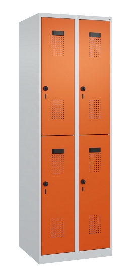 C+P Doppelstock-Spind 049300-32 Evolo PLUS bodenstehend 3 Abt.400mm je 2 Fächer Drehriegel (HxBxT)1850x1200x500mm 9016/6019