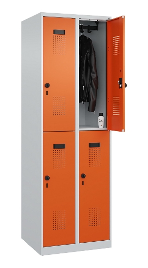 C+P Doppelstock-Spind 049300-32 Evolo PLUS bodenstehend 3 Abt.400mm je 2 Fächer Drehriegel (HxBxT)1850x1200x500mm 9016/6019