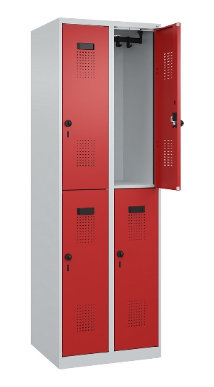 C+P Doppelstock-Spind 049300-32 Evolo PLUS bodenstehend 3 Abt.400mm je 2 Fächer Drehriegel (HxBxT)1850x1200x500mm 9016/6019