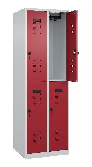 C+P Doppelstock-Spind 049300-32 Evolo PLUS bodenstehend 3 Abt.400mm je 2 Fächer Drehriegel (HxBxT)1850x1200x500mm 9016/6019