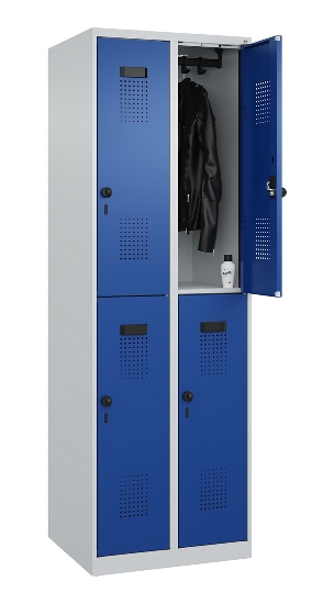 C+P Doppelstock-Spind 049300-32 Evolo PLUS bodenstehend 3 Abt.400mm je 2 Fächer Drehriegel (HxBxT)1850x1200x500mm 9016/6019