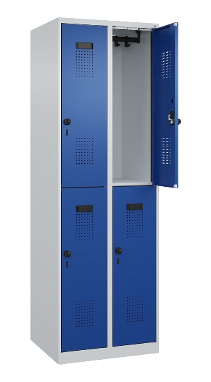 C+P Doppelstock-Spind 049300-32 Evolo PLUS bodenstehend 3 Abt.400mm je 2 Fächer Drehriegel (HxBxT)1850x1200x500mm 9016/6019