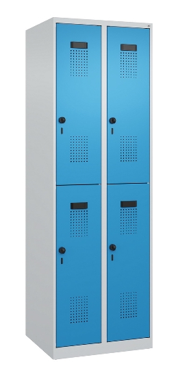 C+P Doppelstock-Spind 049300-32 Evolo PLUS bodenstehend 3 Abt.400mm je 2 Fächer Drehriegel (HxBxT)1850x1200x500mm 9016/6019