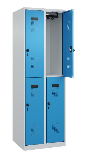 C+P Doppelstock-Spind 049300-32 Evolo PLUS bodenstehend 3 Abt.400mm je 2 Fächer Drehriegel (HxBxT)1850x1200x500mm 9016/6019