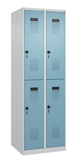 C+P Doppelstock-Spind 049300-32 Evolo PLUS bodenstehend 3 Abt.400mm je 2 Fächer Drehriegel (HxBxT)1850x1200x500mm 9016/6019