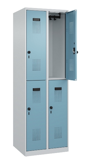 C+P Doppelstock-Spind 049300-32 Evolo PLUS bodenstehend 3 Abt.400mm je 2 Fächer Drehriegel (HxBxT)1850x1200x500mm 9016/6019