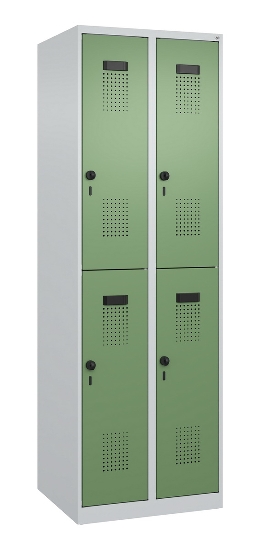 C+P Doppelstock-Spind 049300-32 Evolo PLUS bodenstehend 3 Abt.400mm je 2 Fächer Drehriegel (HxBxT)1850x1200x500mm 9016/6019