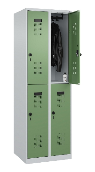 C+P Doppelstock-Spind 049300-32 Evolo PLUS bodenstehend 3 Abt.400mm je 2 Fächer Drehriegel (HxBxT)1850x1200x500mm 9016/6019