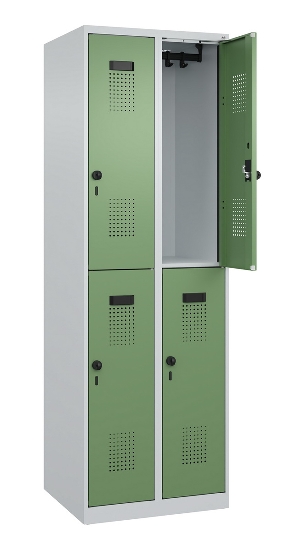 C+P Doppelstock-Spind 049300-32 Evolo PLUS bodenstehend 3 Abt.400mm je 2 Fächer Drehriegel (HxBxT)1850x1200x500mm 9016/6019