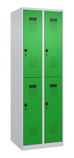C+P Doppelstock-Spind 049300-32 Evolo PLUS bodenstehend 3 Abt.400mm je 2 Fächer Drehriegel (HxBxT)1850x1200x500mm 9016/6019