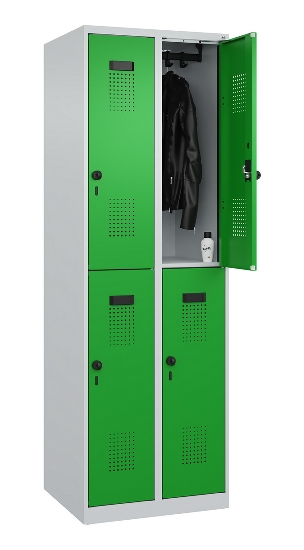 C+P Doppelstock-Spind 049300-32 Evolo PLUS bodenstehend 3 Abt.400mm je 2 Fächer Drehriegel (HxBxT)1850x1200x500mm 9016/6019
