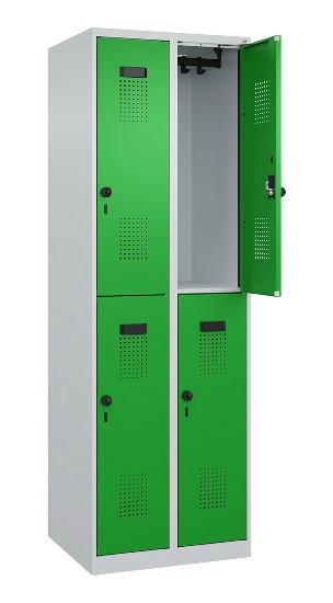 C+P Doppelstock-Spind 049300-32 Evolo PLUS bodenstehend 3 Abt.400mm je 2 Fächer Drehriegel (HxBxT)1850x1200x500mm 9016/6019