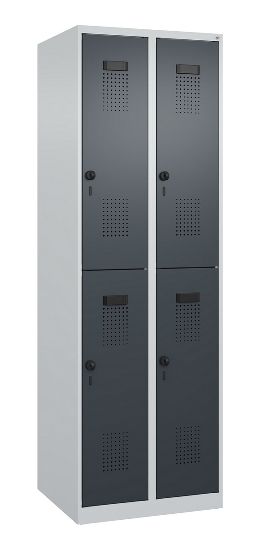 C+P Doppelstock-Spind 049300-32 Evolo PLUS bodenstehend 3 Abt.400mm je 2 Fächer Drehriegel (HxBxT)1850x1200x500mm 9016/6019