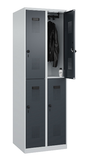 C+P Doppelstock-Spind 049300-32 Evolo PLUS bodenstehend 3 Abt.400mm je 2 Fächer Drehriegel (HxBxT)1850x1200x500mm 9016/6019