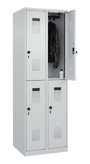 C+P Doppelstock-Spind 049300-32 Evolo PLUS bodenstehend 3 Abt.400mm je 2 Fächer Drehriegel (HxBxT)1850x1200x500mm 9016/6019