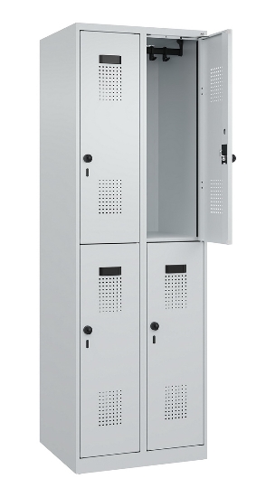 C+P Doppelstock-Spind 049300-32 Evolo PLUS bodenstehend 3 Abt.400mm je 2 Fächer Drehriegel (HxBxT)1850x1200x500mm 9016/6019