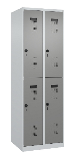 C+P Doppelstock-Spind 049300-32 Evolo PLUS bodenstehend 3 Abt.400mm je 2 Fächer Drehriegel (HxBxT)1850x1200x500mm 9016/6019