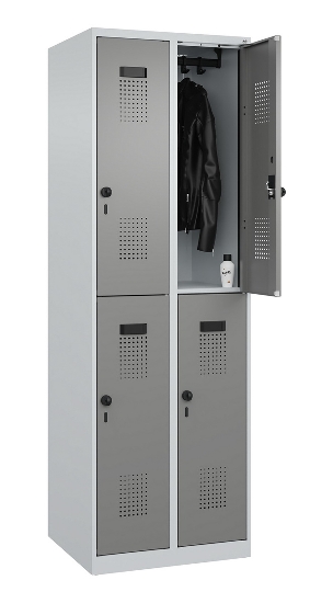 C+P Doppelstock-Spind 049300-32 Evolo PLUS bodenstehend 3 Abt.400mm je 2 Fächer Drehriegel (HxBxT)1850x1200x500mm 9016/6019