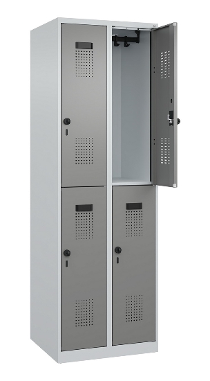 C+P Doppelstock-Spind 049300-32 Evolo PLUS bodenstehend 3 Abt.400mm je 2 Fächer Drehriegel (HxBxT)1850x1200x500mm 9016/6019