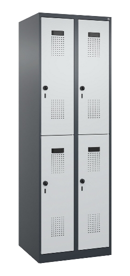 C+P Doppelstock-Spind 049300-32 Evolo PLUS bodenstehend 3 Abt.400mm je 2 Fächer Drehriegel (HxBxT)1850x1200x500mm 9016/6019