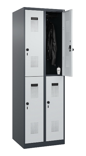 C+P Doppelstock-Spind 049300-32 Evolo PLUS bodenstehend 3 Abt.400mm je 2 Fächer Drehriegel (HxBxT)1850x1200x500mm 9016/6019