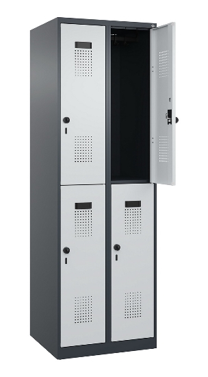 C+P Doppelstock-Spind 049300-32 Evolo PLUS bodenstehend 3 Abt.400mm je 2 Fächer Drehriegel (HxBxT)1850x1200x500mm 9016/6019